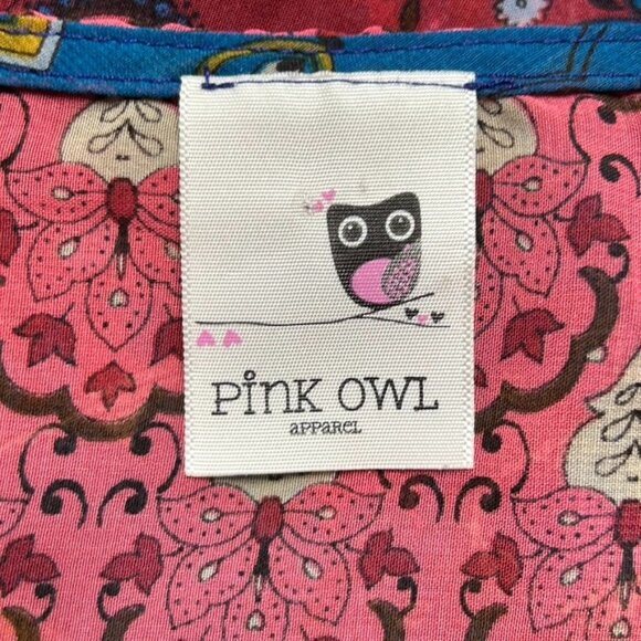 Pink Owl Multicolor Boho 3/4 Sleeve Hi-Low Semi Sheer Sheath Dress  - Sz M - Picture 4 of 5